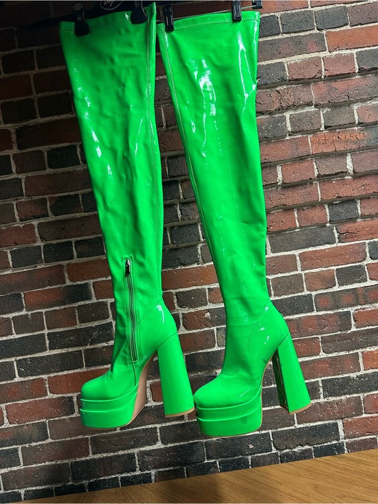 Shoes - Neon Green Over-the-Knee Platform Boots - Women